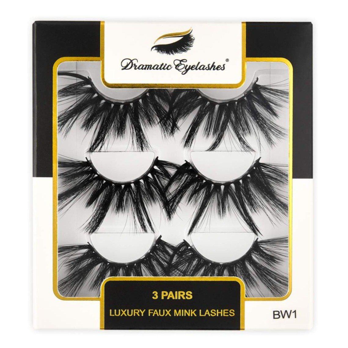 BW1: Multipack (3 Pairs) Luxury Faux 3D Mink Dramatic Eyelashes-Dramatic Eyelashes