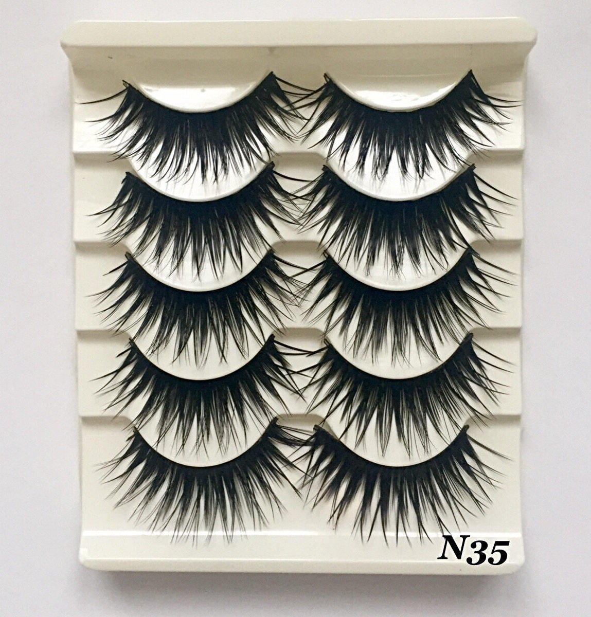 N35: Multi-Pack (5 Pairs) False Black Eyelashes - Dramatic Eyelashes